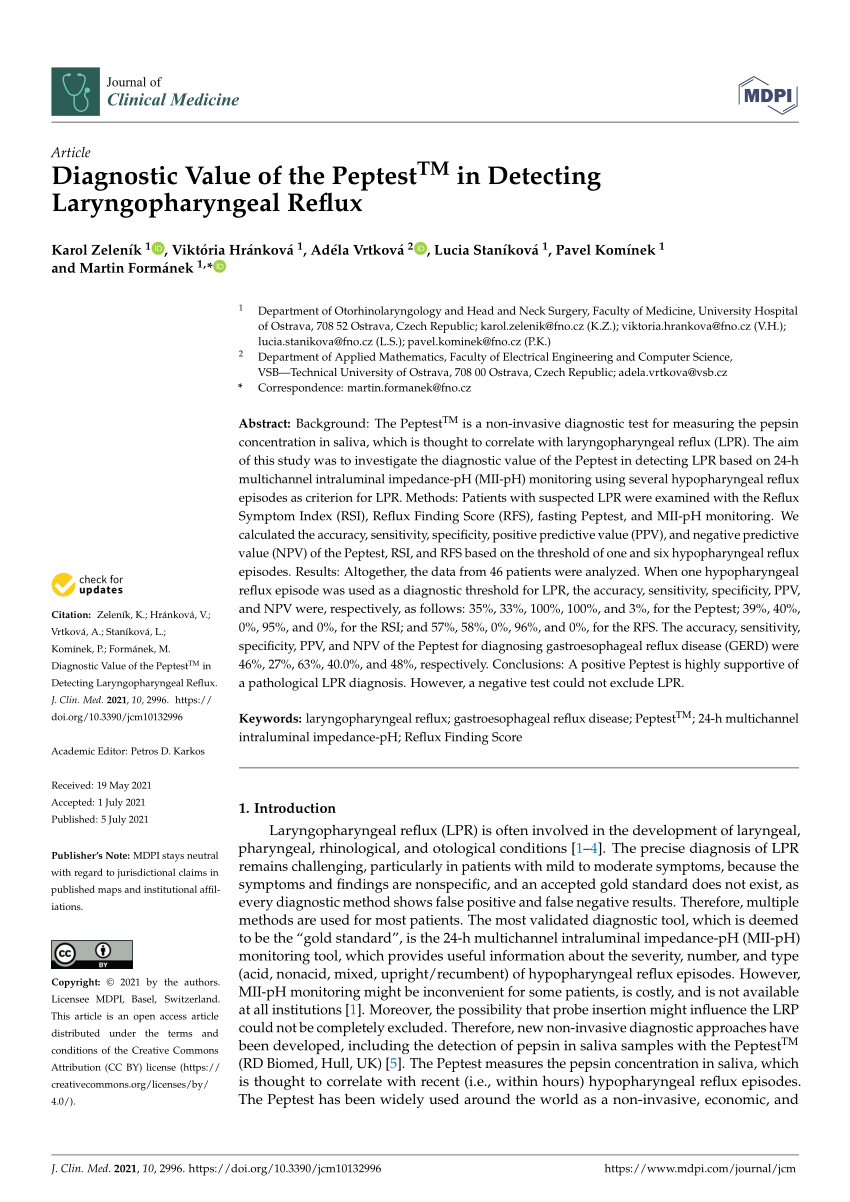 Pdf Diagnostic Value Of The Peptesttm In Detecting Laryngopharyngeal