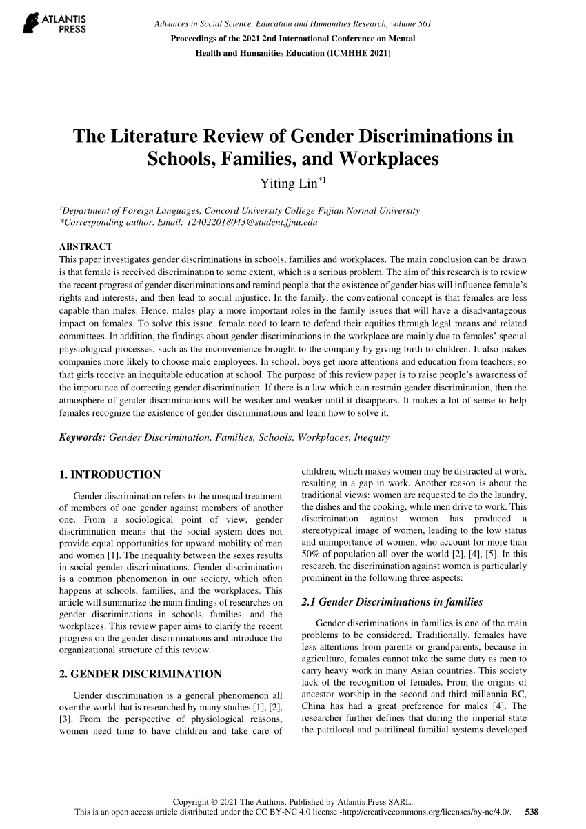 literature review on gender discrimination in education