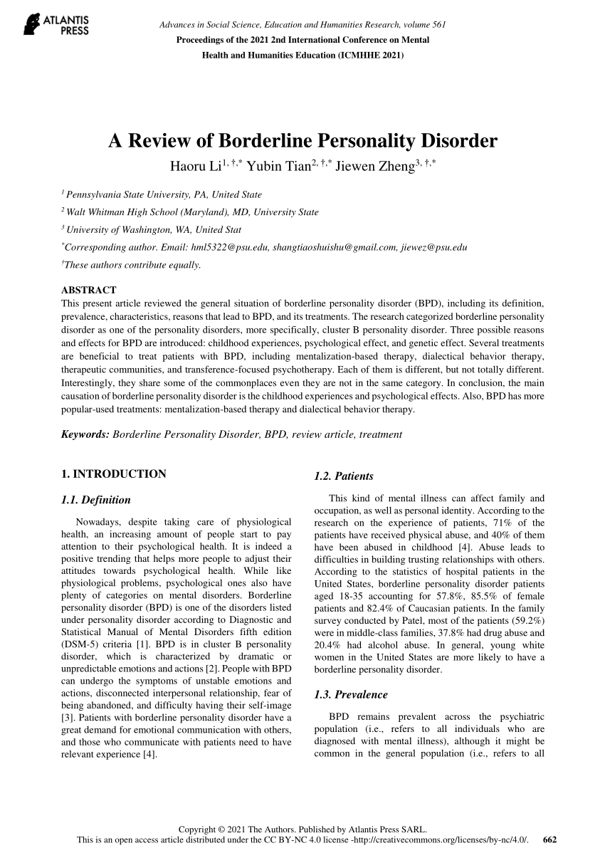 borderline personality disorder research paper