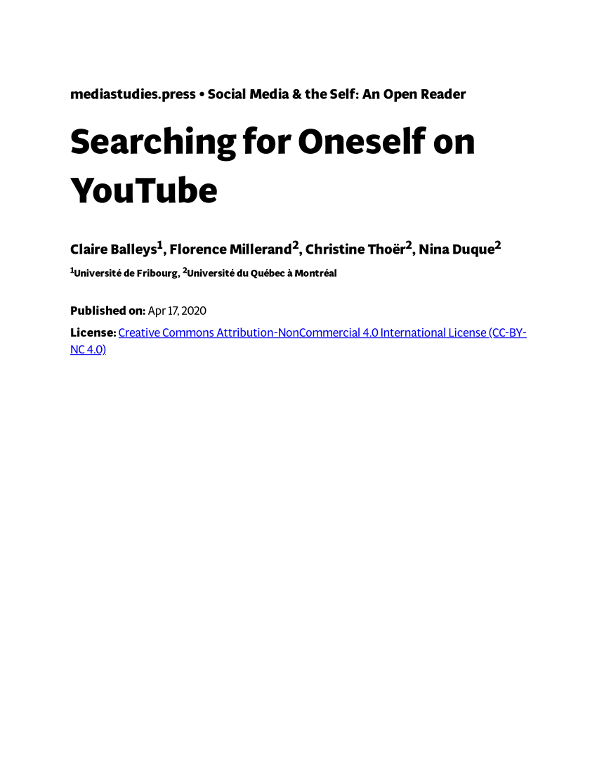 PDF) Searching for Oneself on YouTube Teenage Peer Socialization and Social Recognition Processes image