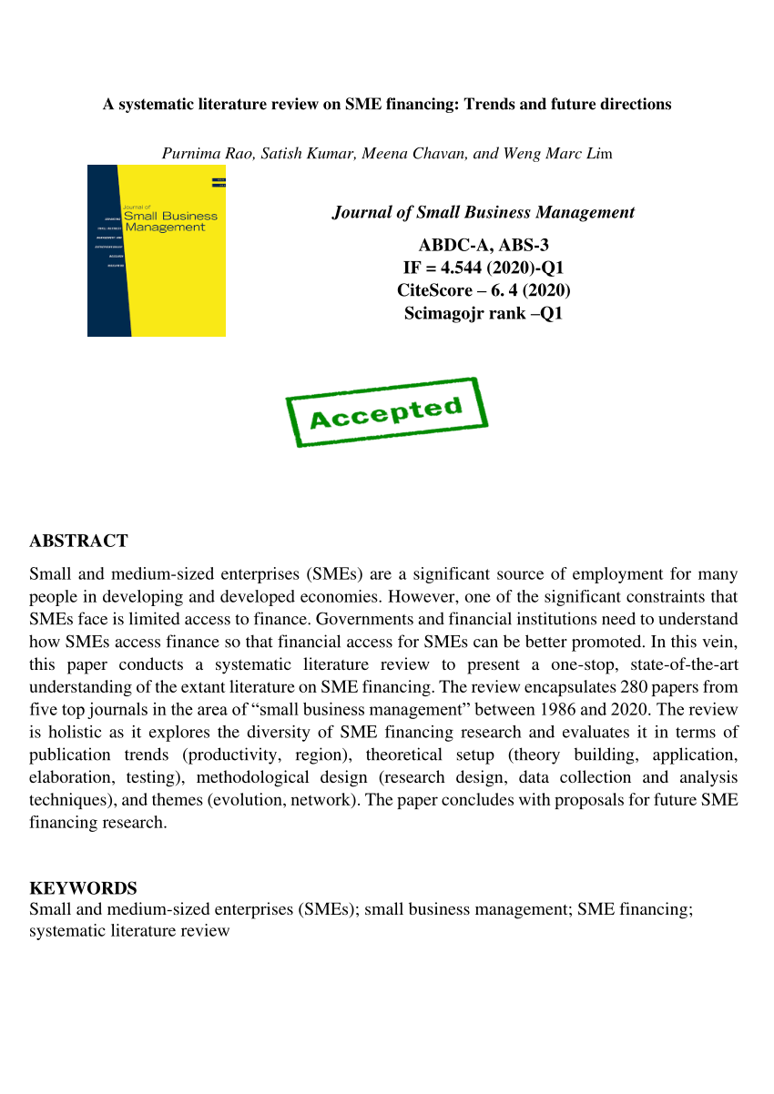 a systematic literature review on sme financing trends and future directions