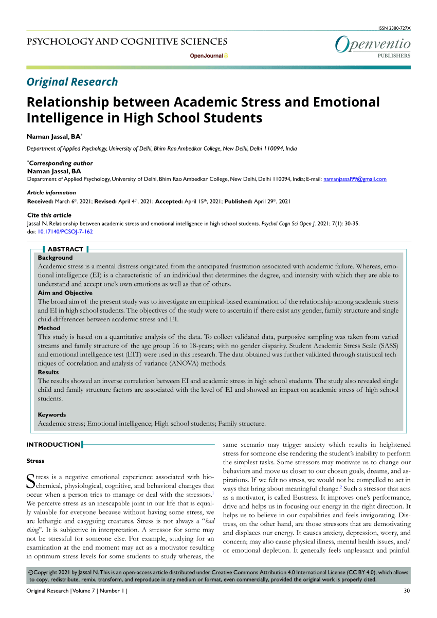 research paper on emotional intelligence and stress