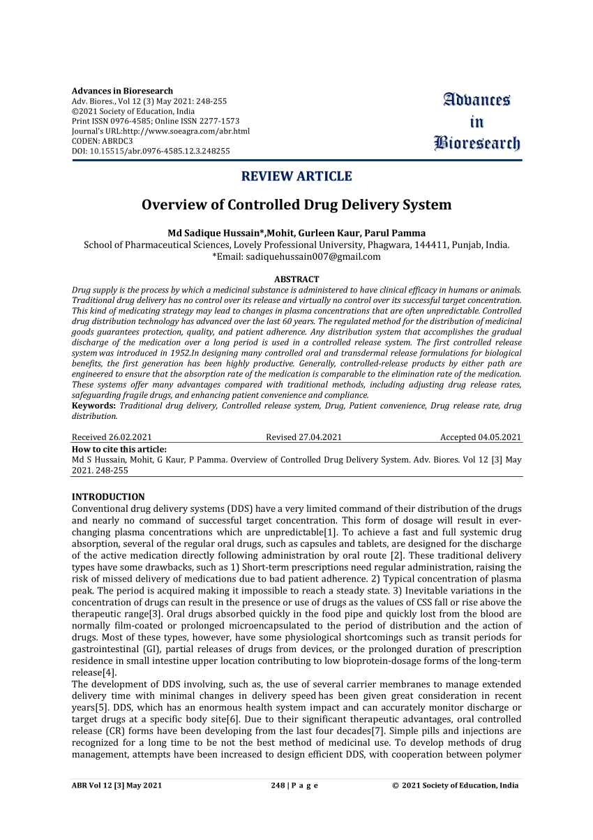 controlled drug delivery system research paper