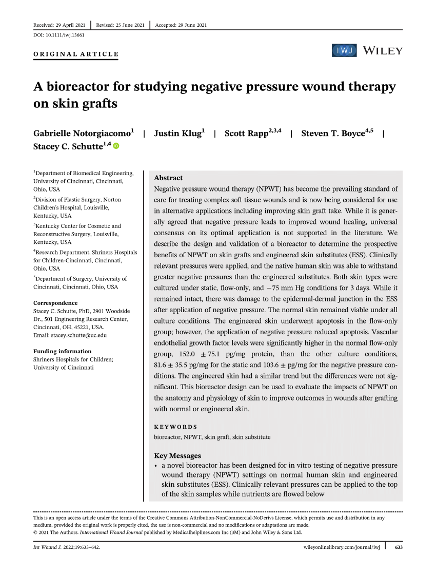 PDF) A bioreactor for studying negative pressure wound therapy on skin  grafts