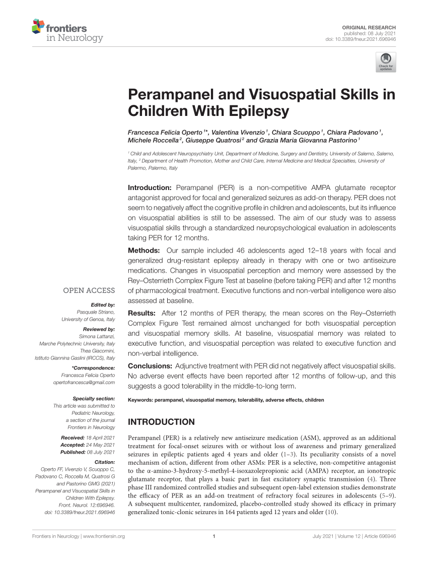 PDF Perampanel and Visuospatial Skills in Children With Epilepsy