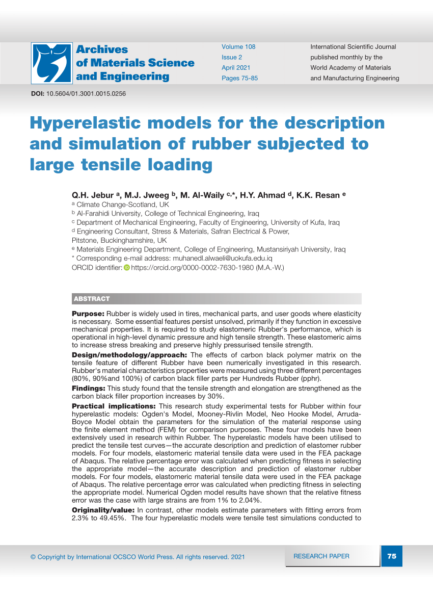 (PDF) Hyperelastic models for the description and simulation of rubber ...