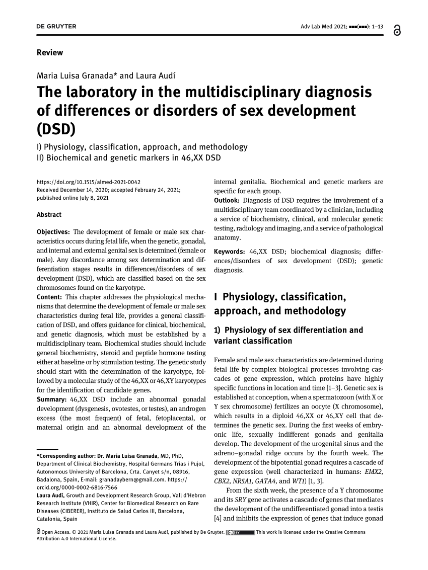 Pdf The Laboratory In The Multidisciplinary Diagnosis Of Differences Or Disorders Of Sex