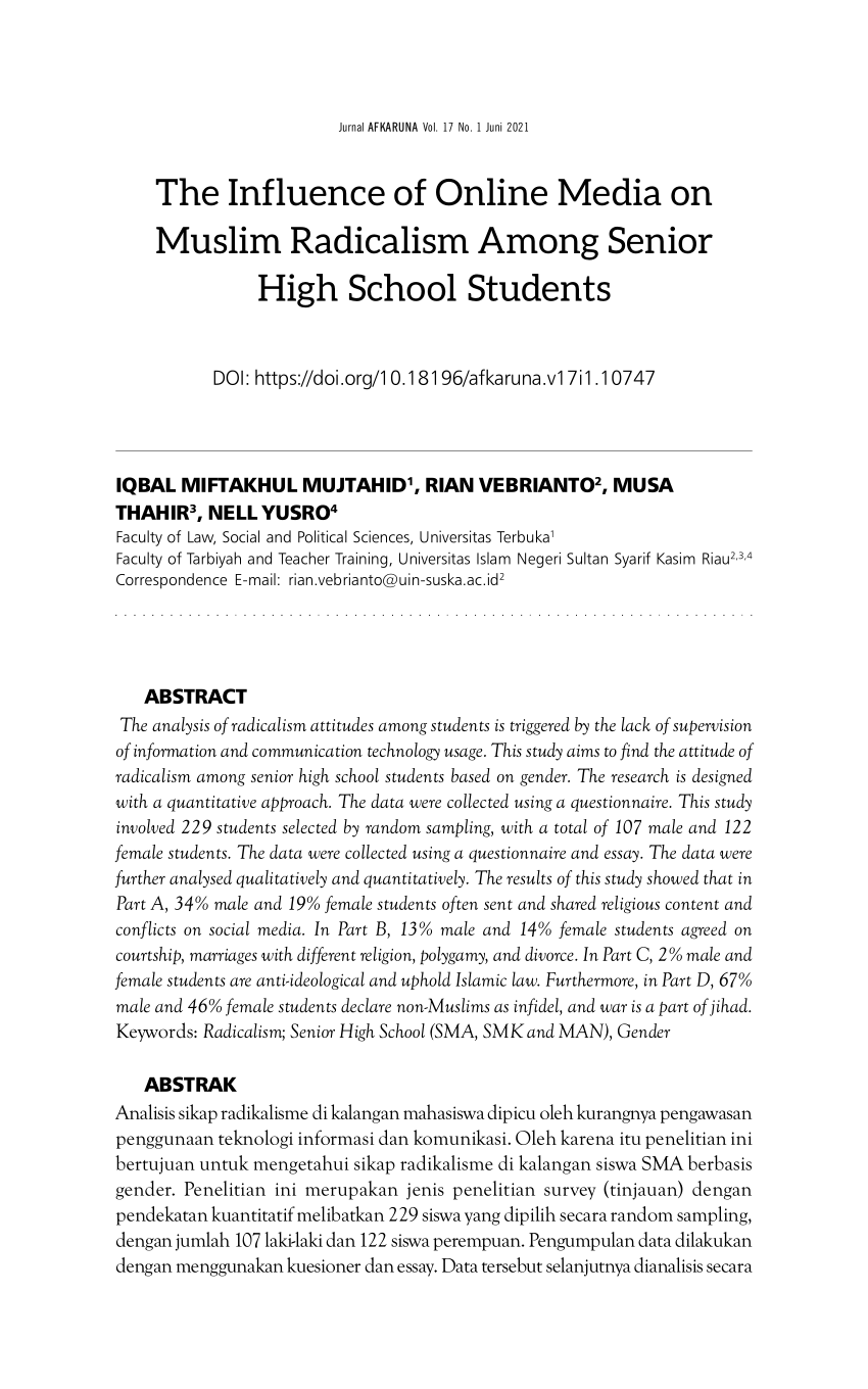 PDF) The Influence of Online Media on Muslim Radicalism Among Senior High School Students Porn Pic Hd