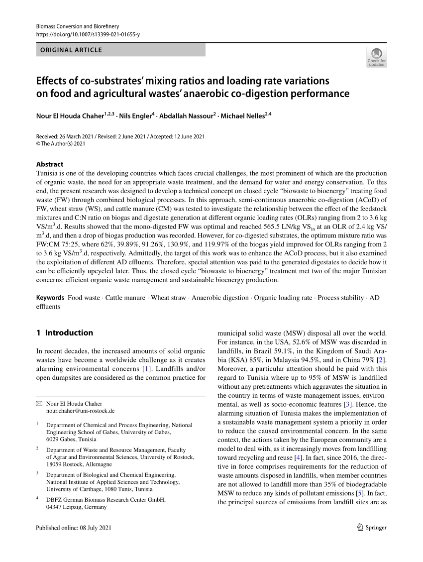 (PDF) Effects of co-substrates' mixing ratios and loading rate