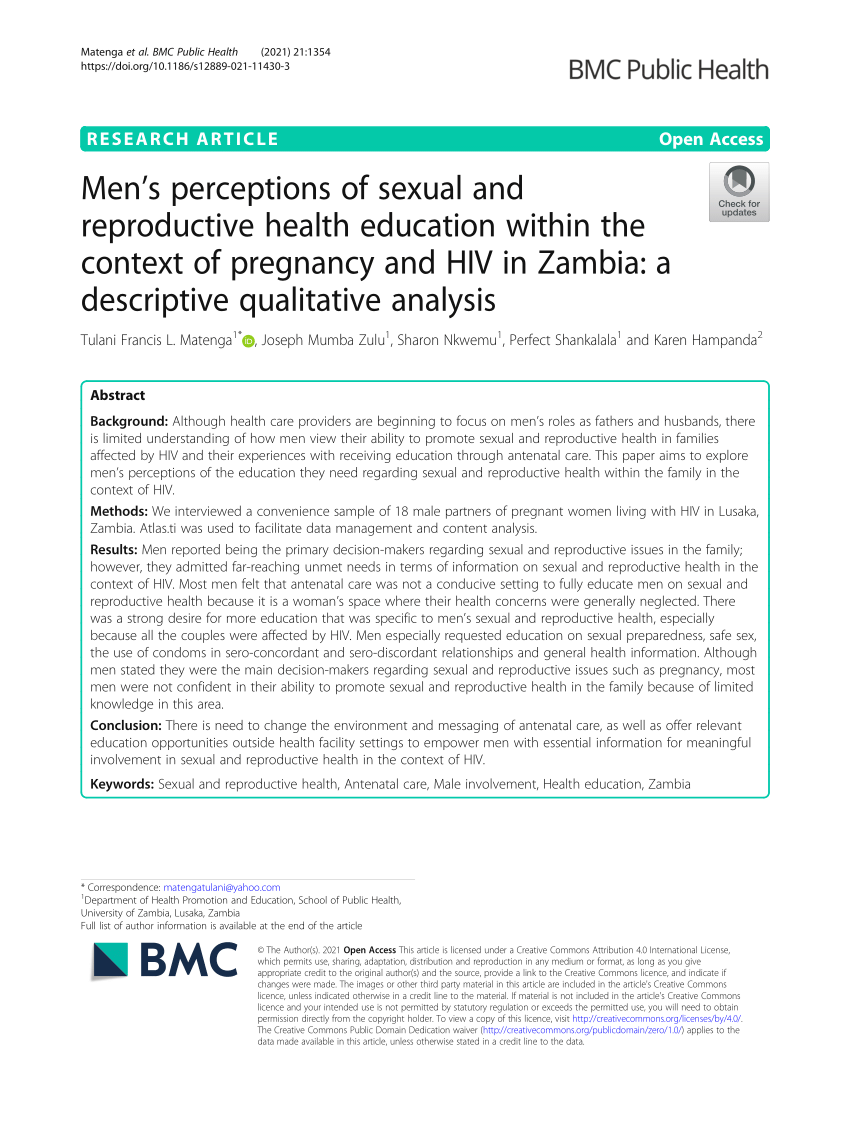 PDF Men s perceptions of sexual and reproductive health education