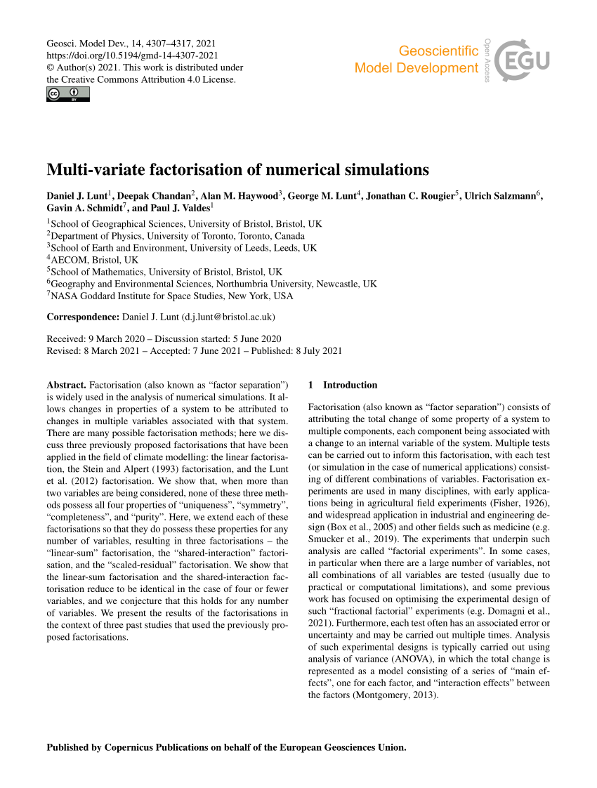 Pdf Multi Variate Factorisation Of Numerical Simulations