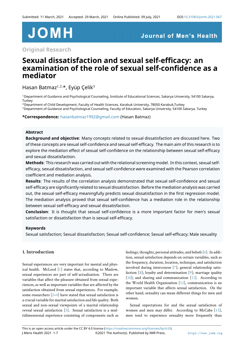 PDF Sexual dissatisfaction and sexual self efficacy an