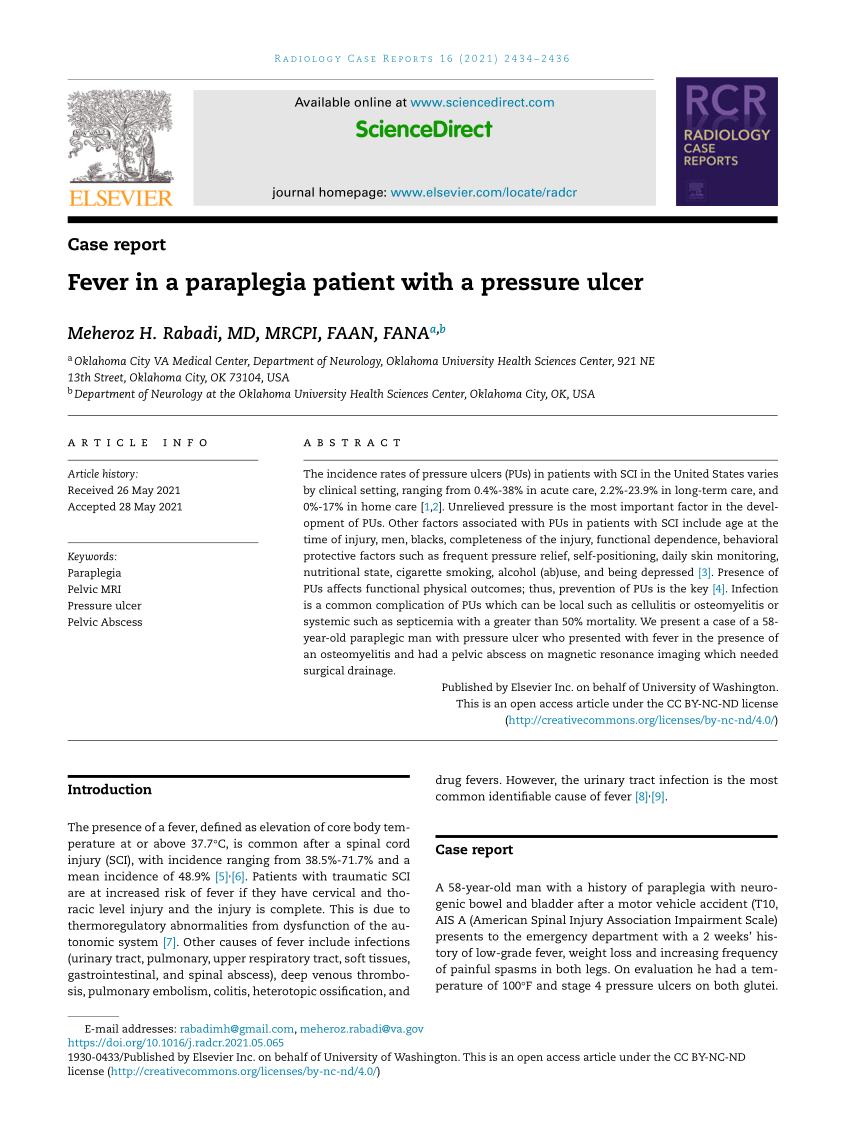 PDF) Fever in a paraplegia patient with a pressure ulcer