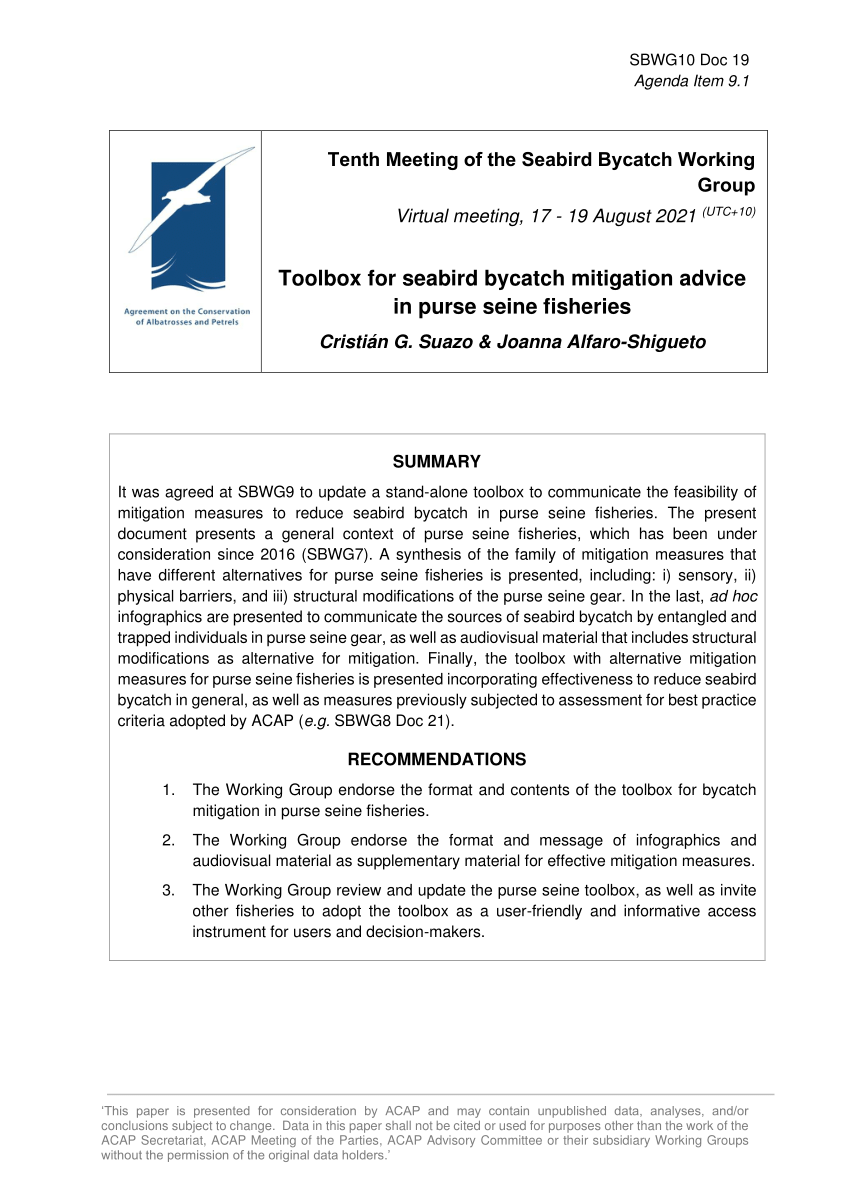 PDF) Toolbox for seabird bycatch mitigation advice in purse seine In Toolbox Meeting Template Doc