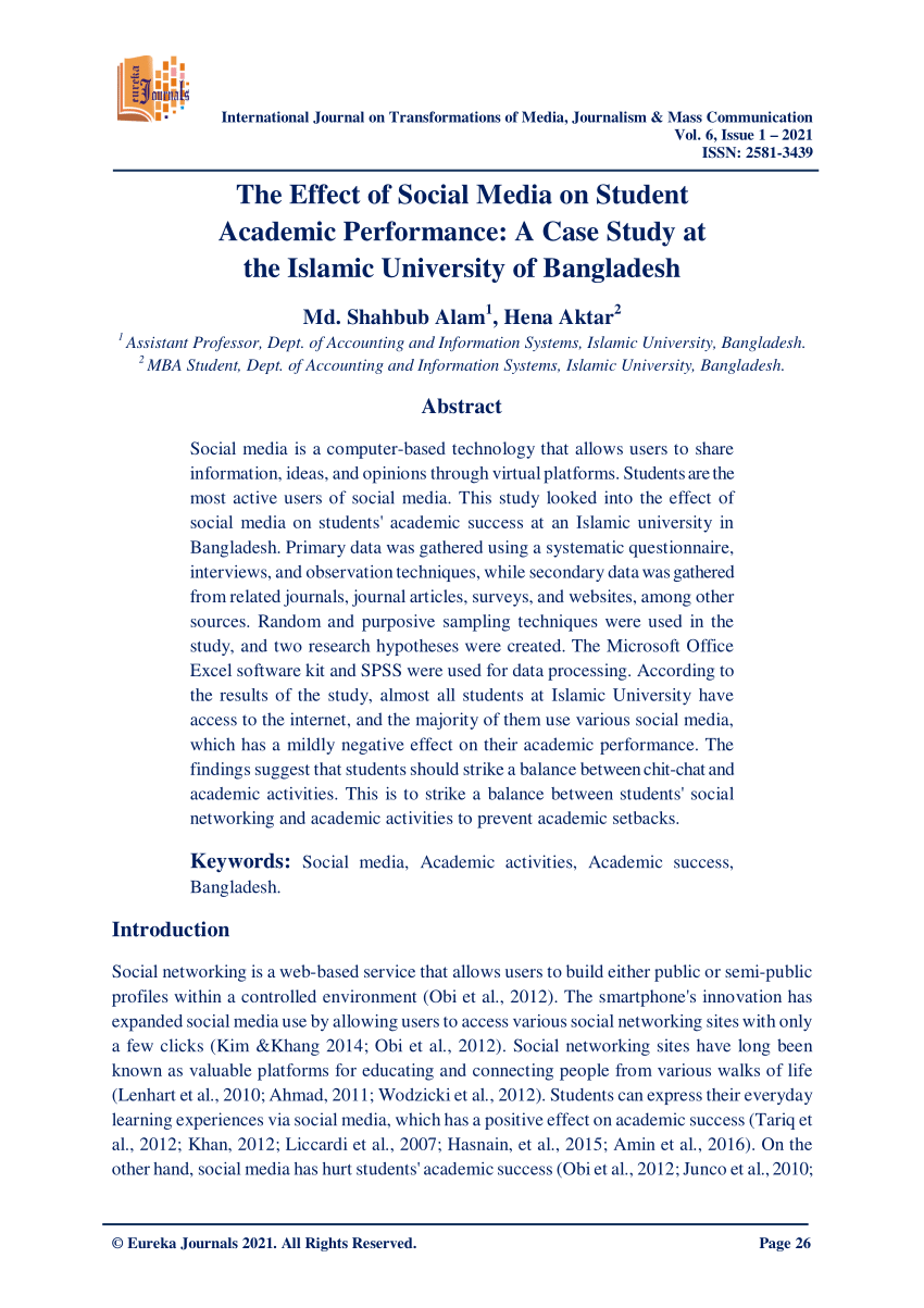 research paper about social media and academic performance