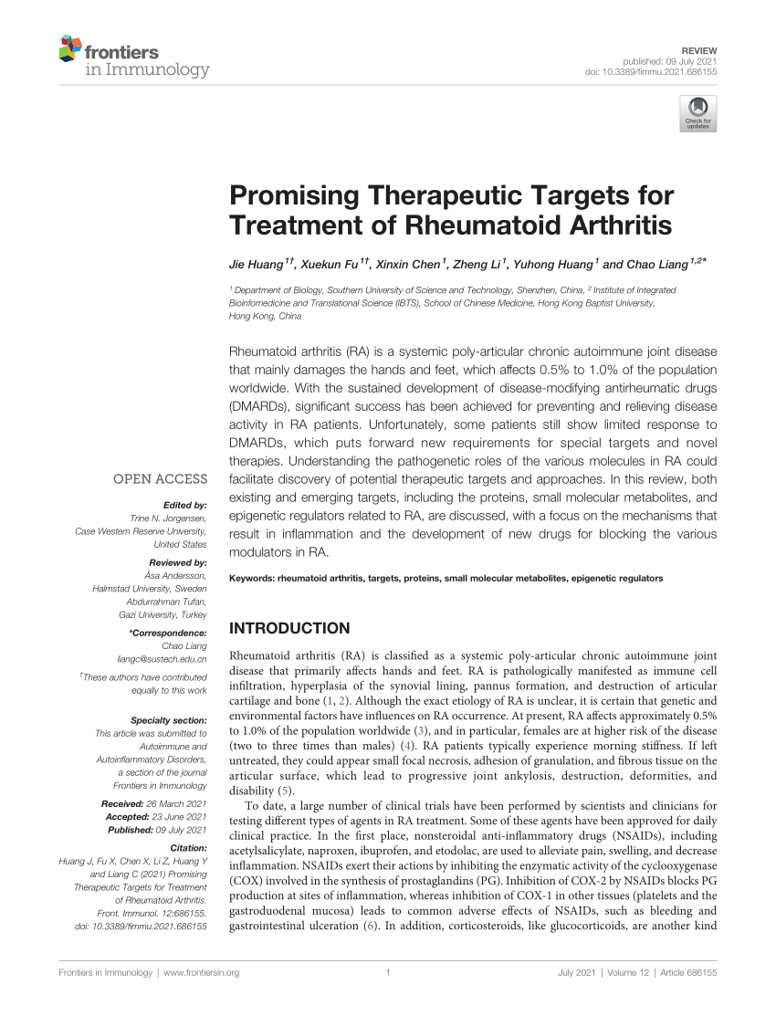 PDF) Targets for Treatment of Rheumatoid Arthritis