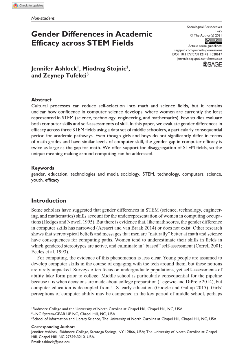 PDF Gender Differences in Academic Efficacy across STEM Fields 