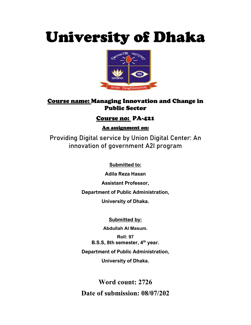 dhaka university assignment cover page