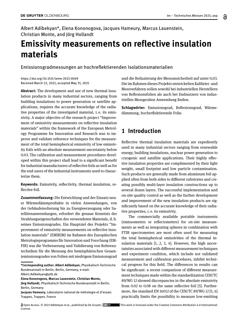 PDF) Emissivity measurements on reflective insulation materials