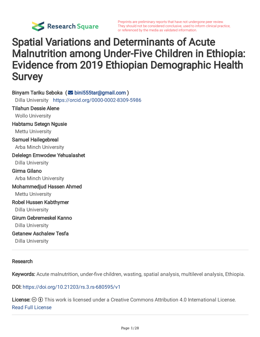research proposal on malnutrition in ethiopia pdf