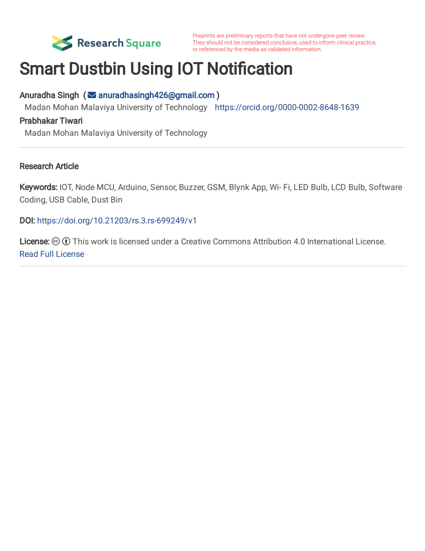 PDF) Smart Dustbin Using IOT Notification