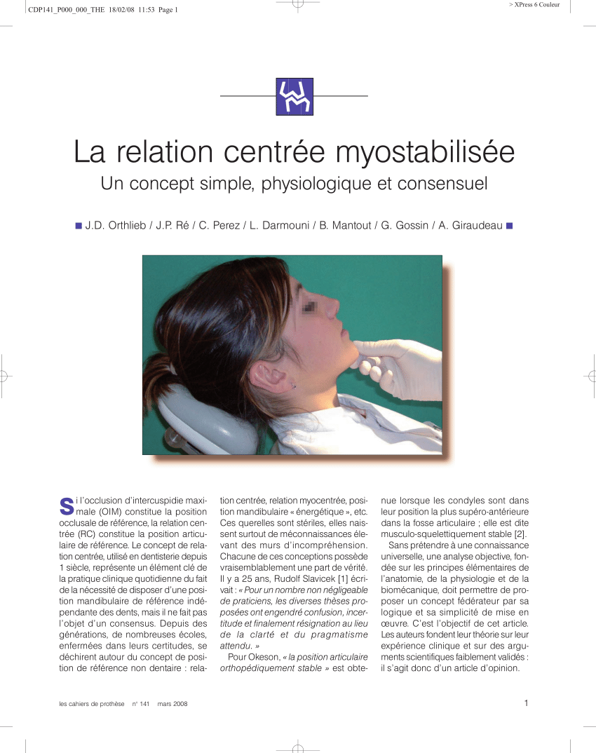 PDF) La relation centrée myostabilisée Un concept simple, physiologique et  consensuel