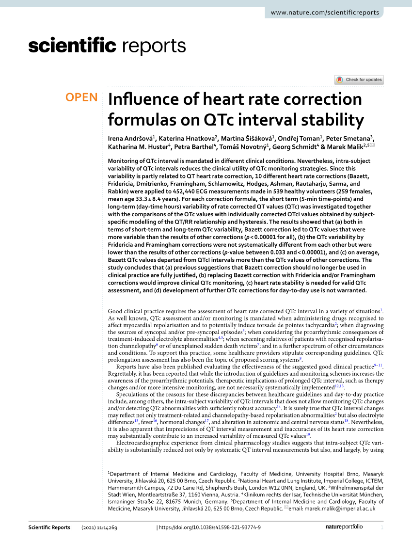 PDF) Influence of heart rate correction formulas on QTc interval