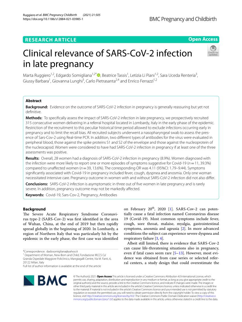 PDF Clinical relevance of SARS CoV 2 infection in late pregnancy