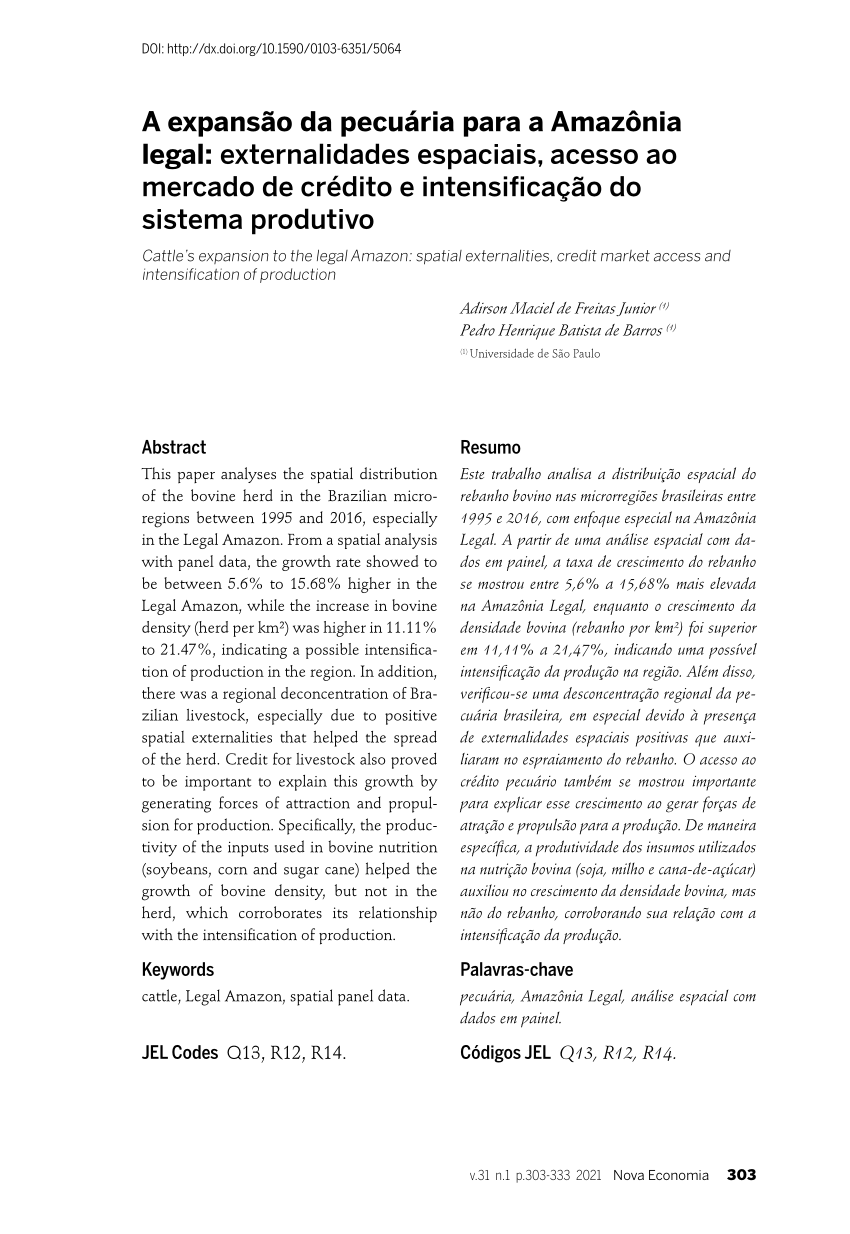 Pdf A Expansão Da Pecuária Para A Amazônia Legal Externalidades Espaciais Acesso Ao Mercado 