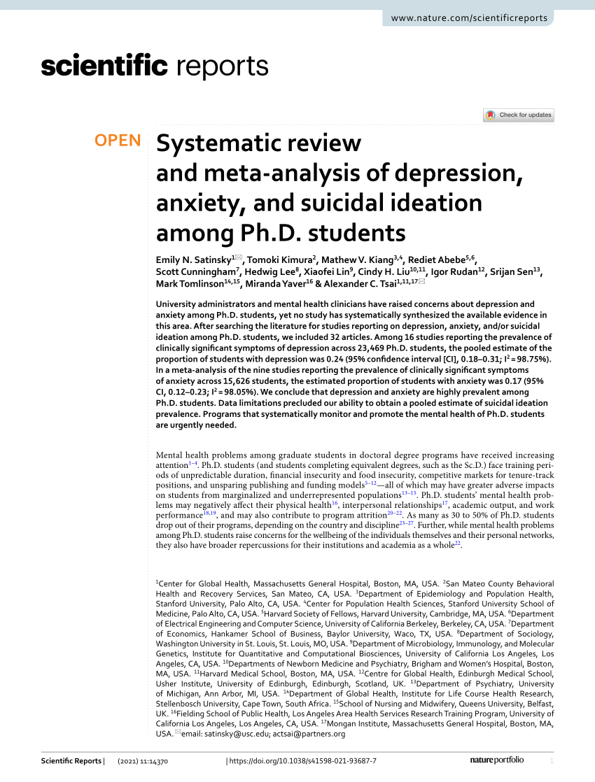 literature review of depression and anxiety