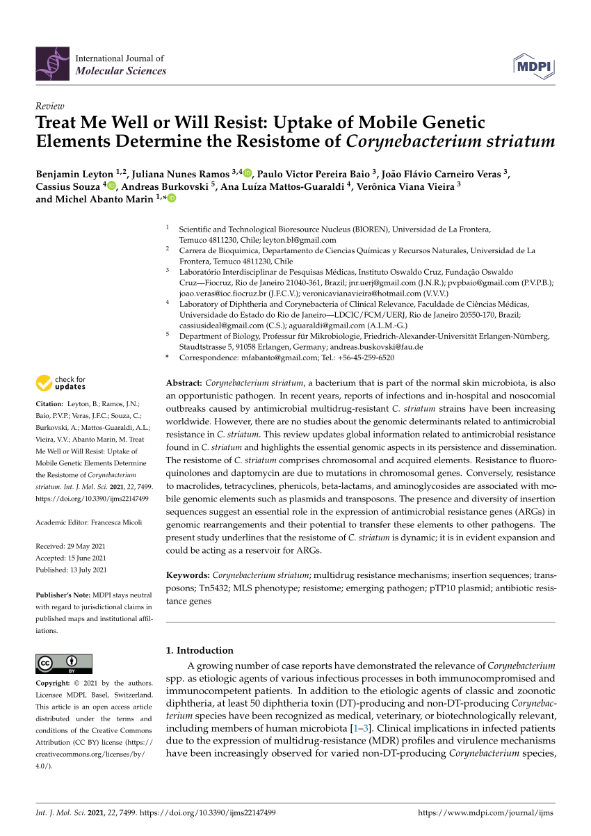 Pdf Treat Me Well Or Will Resist Uptake Of Mobile Genetic Elements Determine The Resistome Of Corynebacterium Striatum