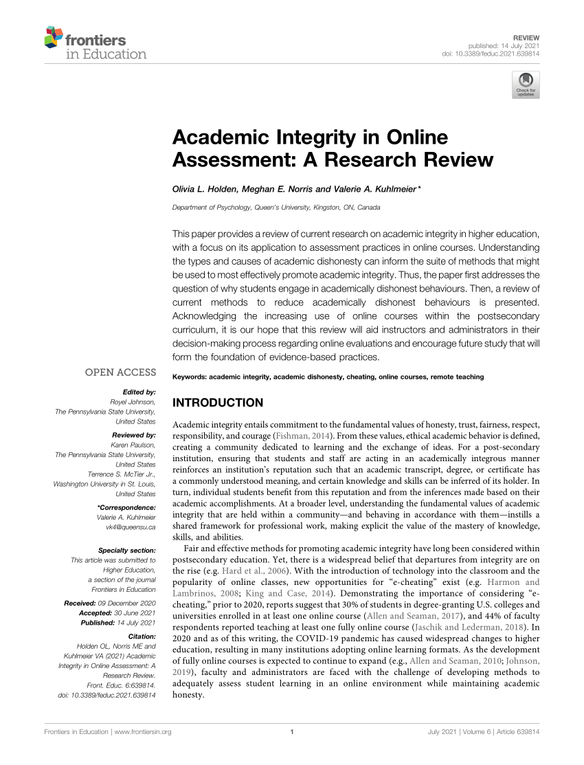 academic integrity literature review