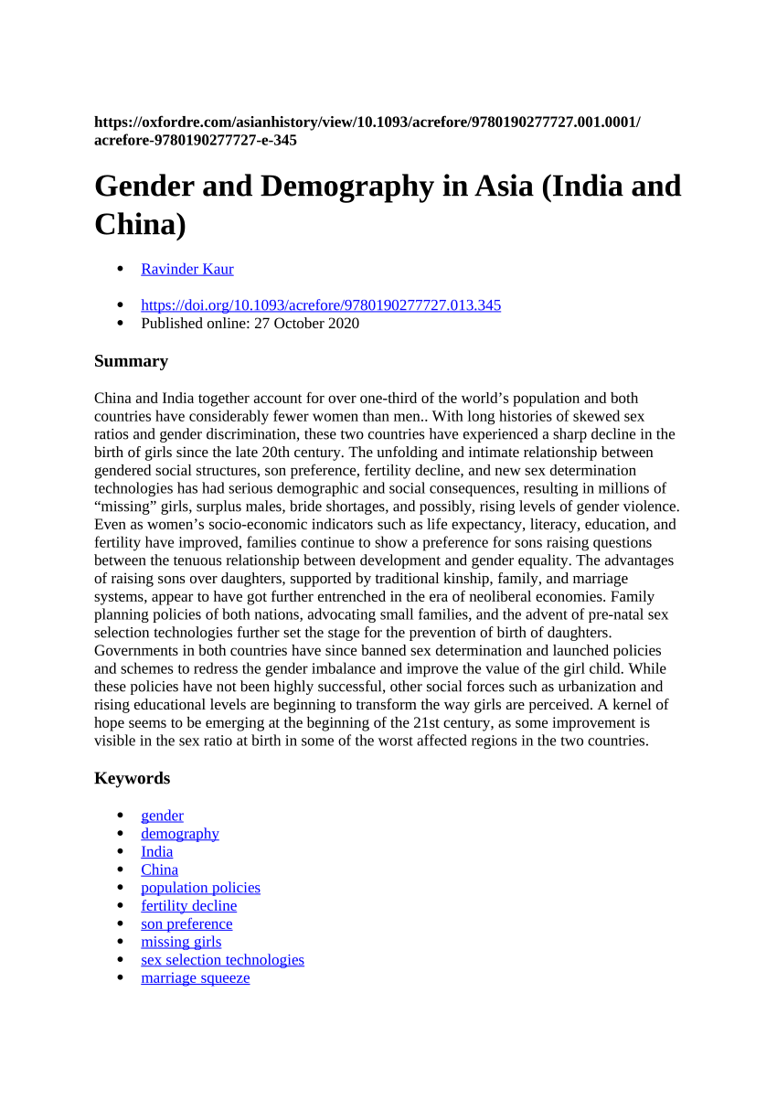 PDF) Gender and Demography in Asia (India and China)