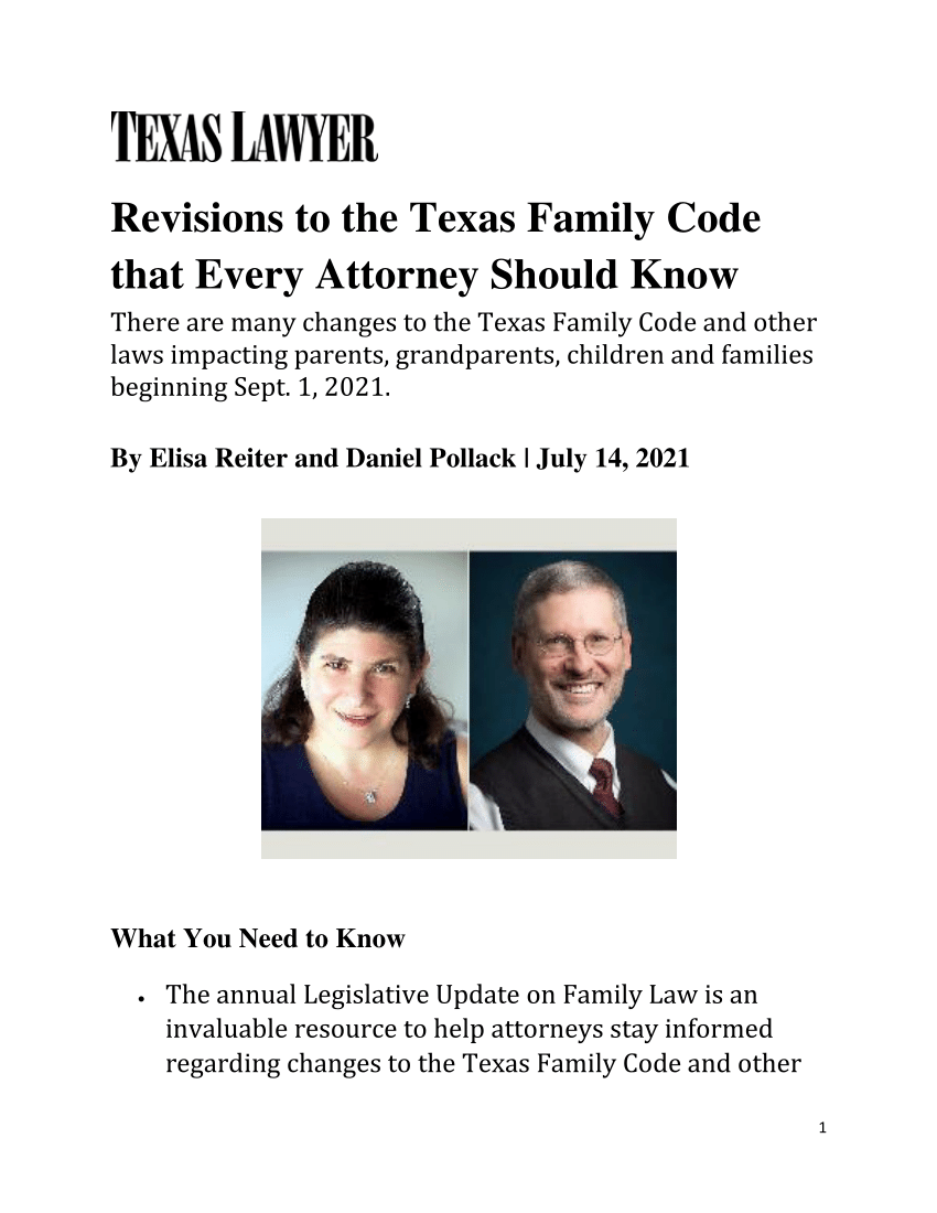 (PDF) Revisions to the Texas Family Code that Every Attorney Should Know