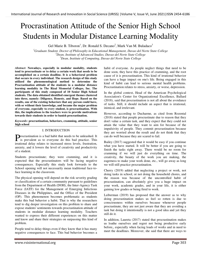 research about modular distance learning in senior high school