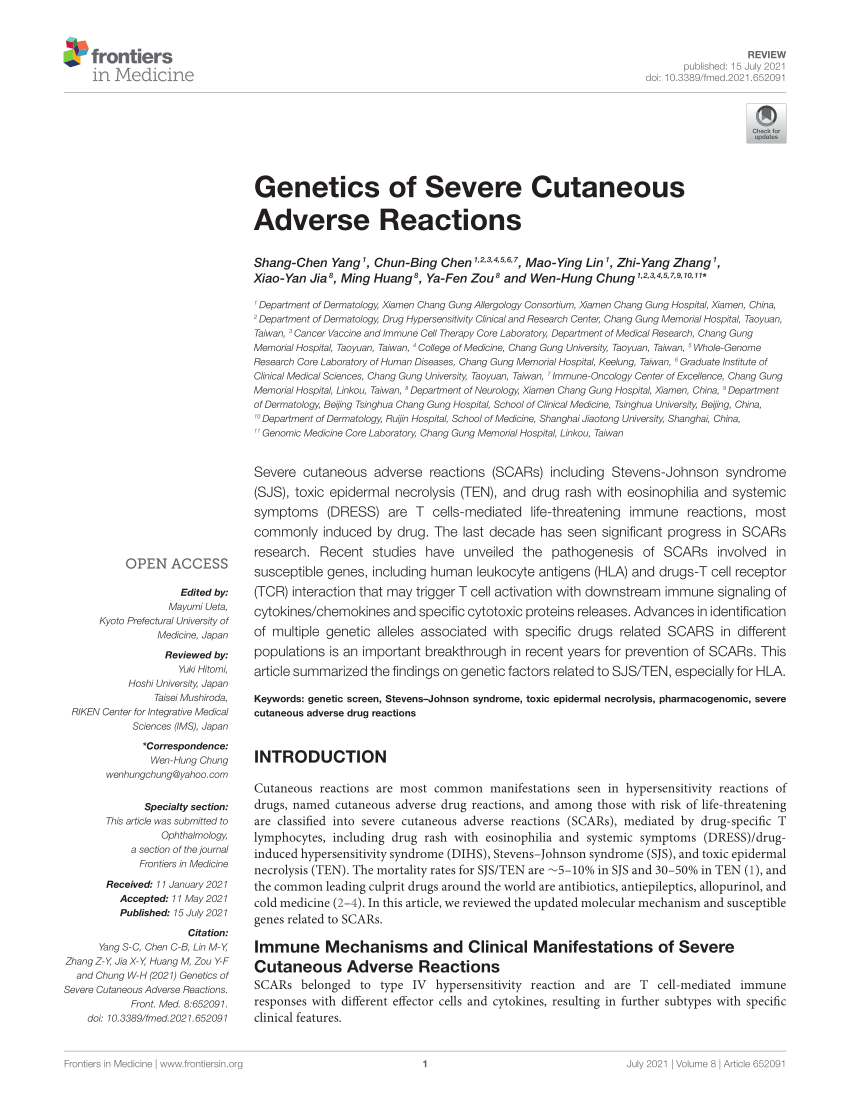 PDF) Genetics of Severe Cutaneous Adverse Reactions