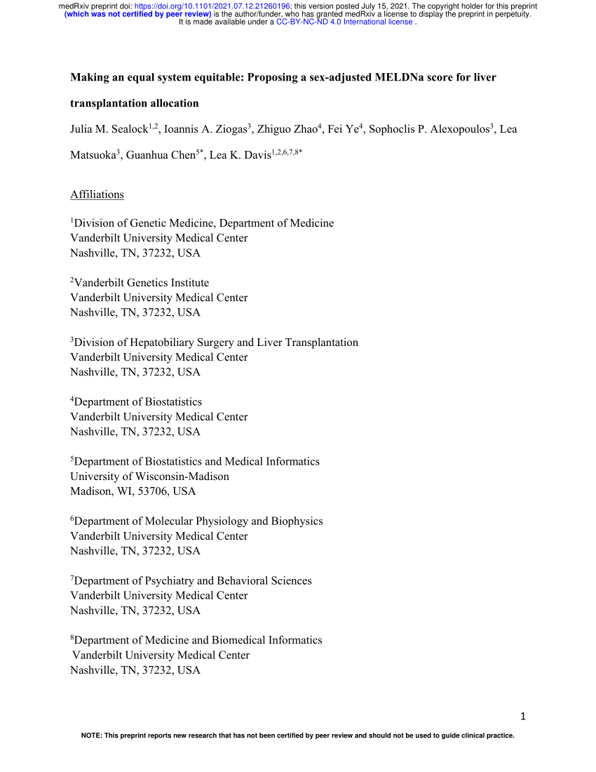 Pdf Making An Equal System Equitable Proposing A Sex Adjusted Meldna Score For Liver 