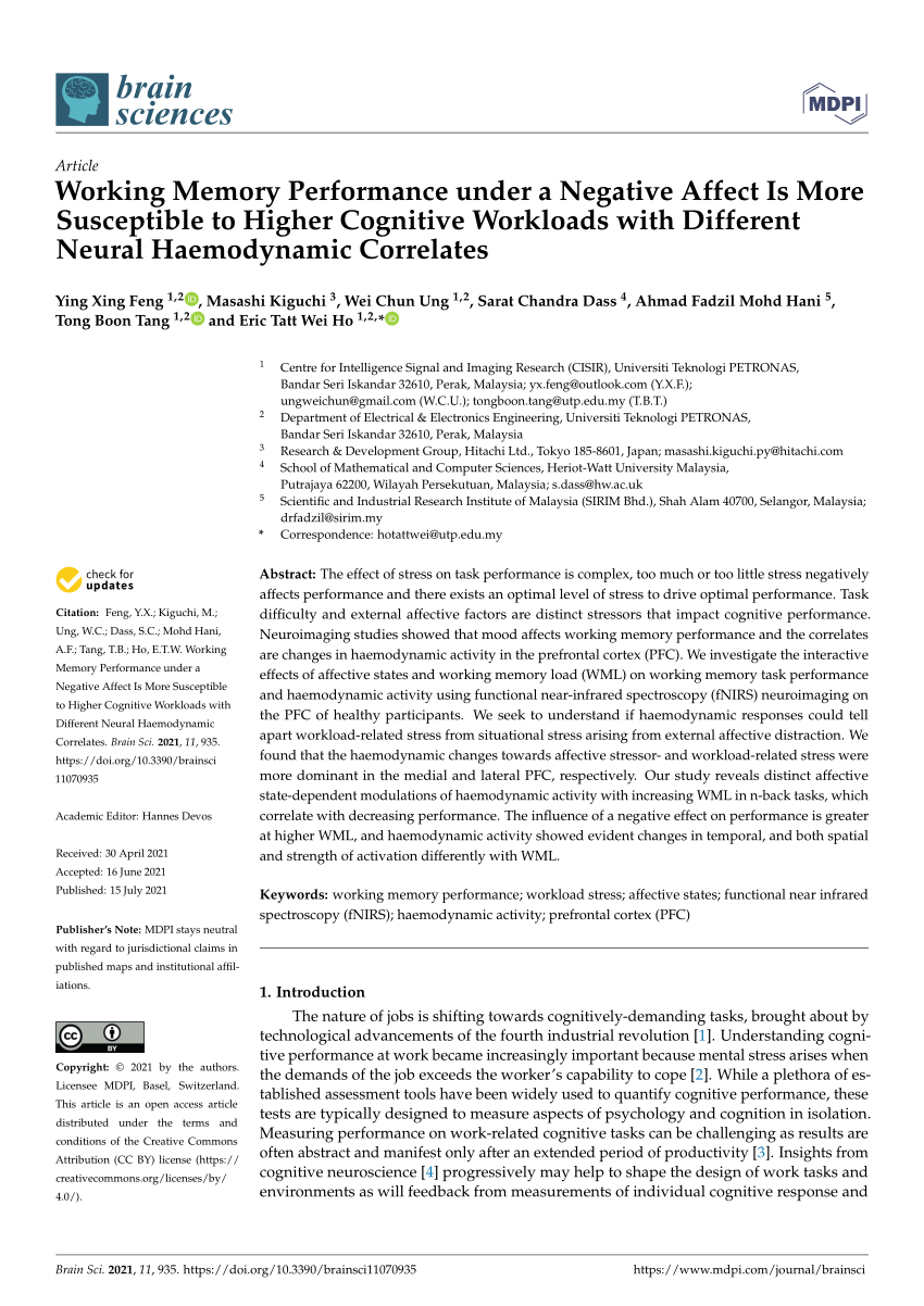 PDF Working Memory Performance under a Negative Affect Is More  