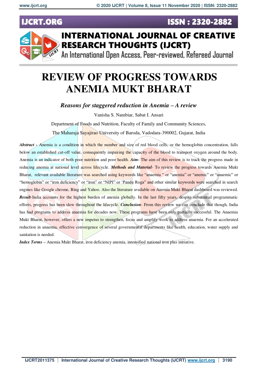 Pdf Review Of Progress Towards Anemia Mukt Bharat Reasons For Staggered Reduction In Anemia A Review