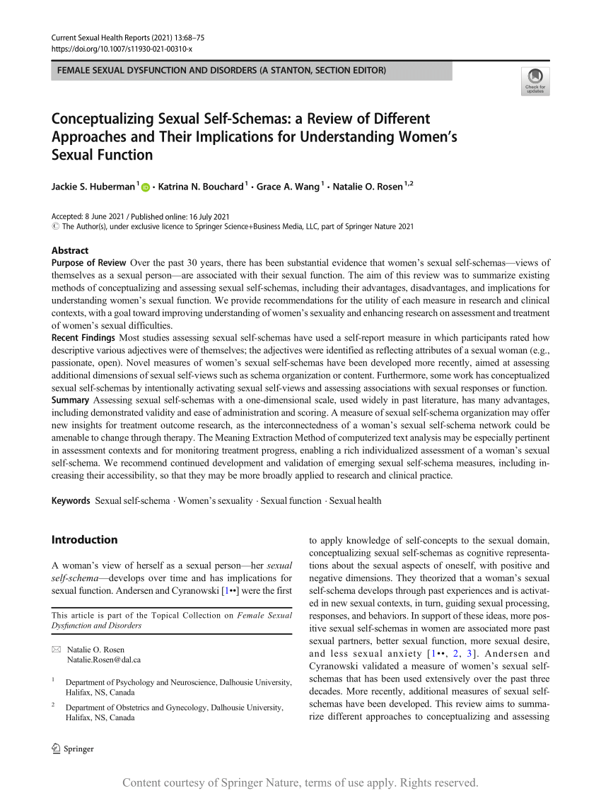 Conceptualizing Sexual Self Schemas A Review Of Different Approaches And Their Implications For