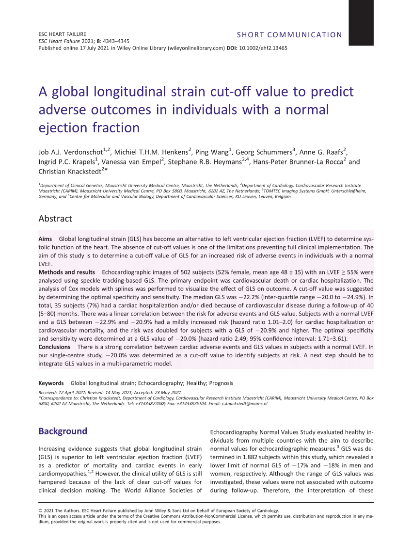 A global longitudinal strain cut‐off value to predict adverse