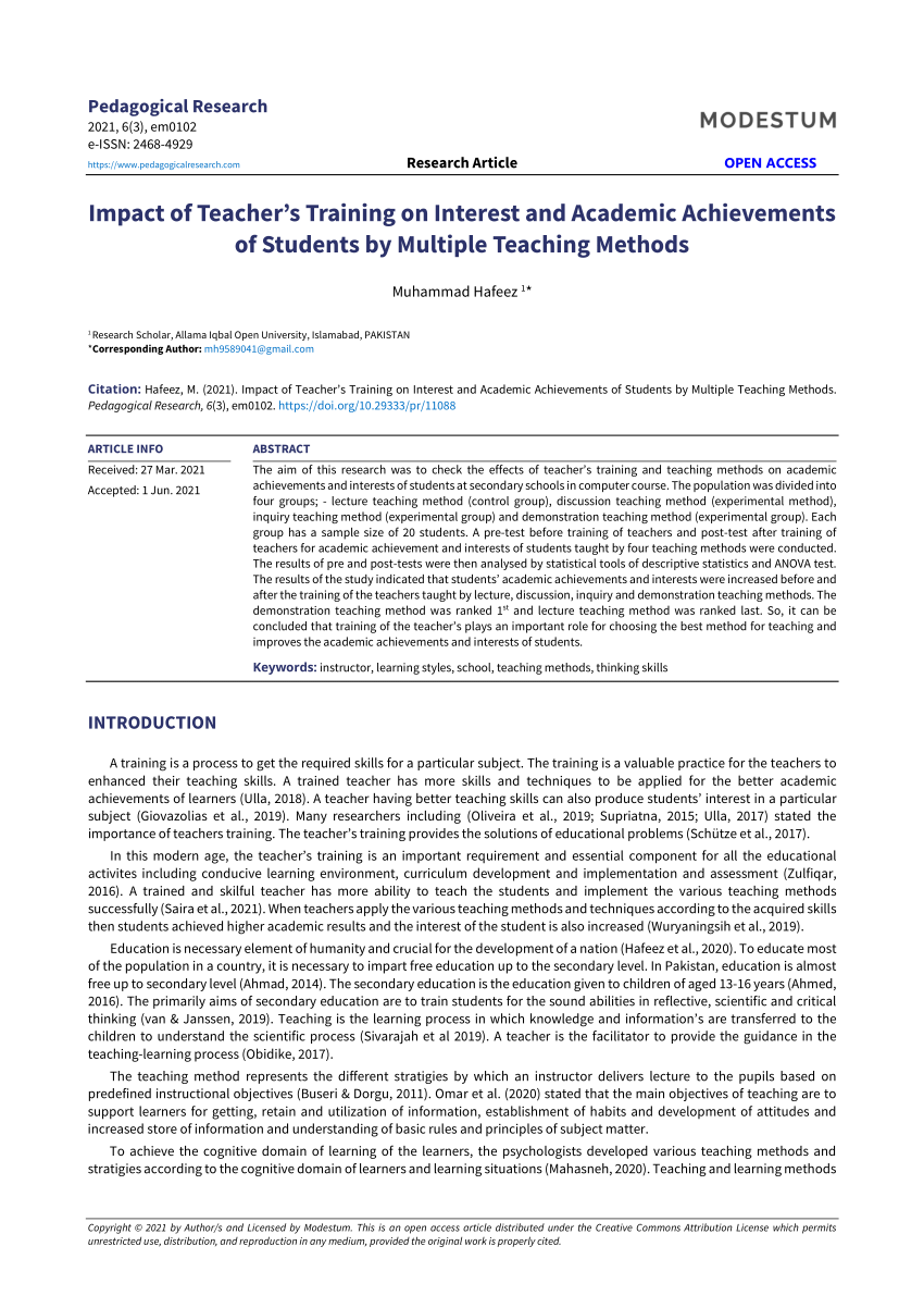 research paper on teacher training