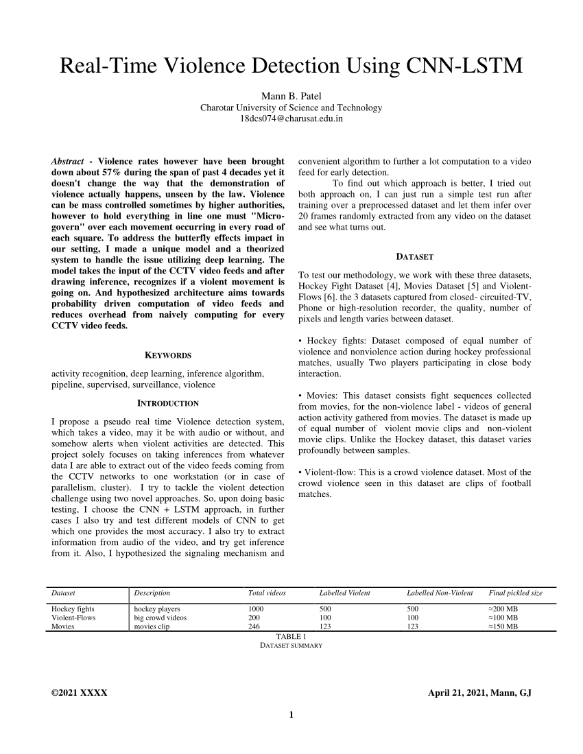 Pdf Real Time Violence Detection Using Cnn Lstm