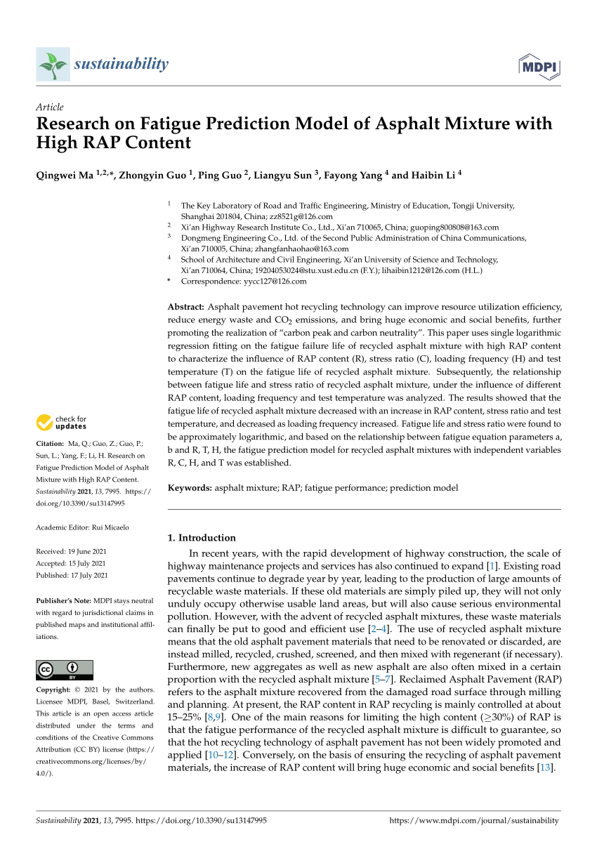 Pdf Research On Fatigue Prediction Model Of Asphalt Mixture With High Rap Content