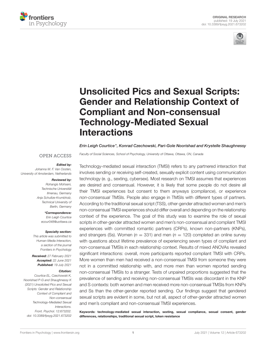 Pdf Unsolicited Pics And Sexual Scripts Gender And Relationship Context Of Compliant And Non