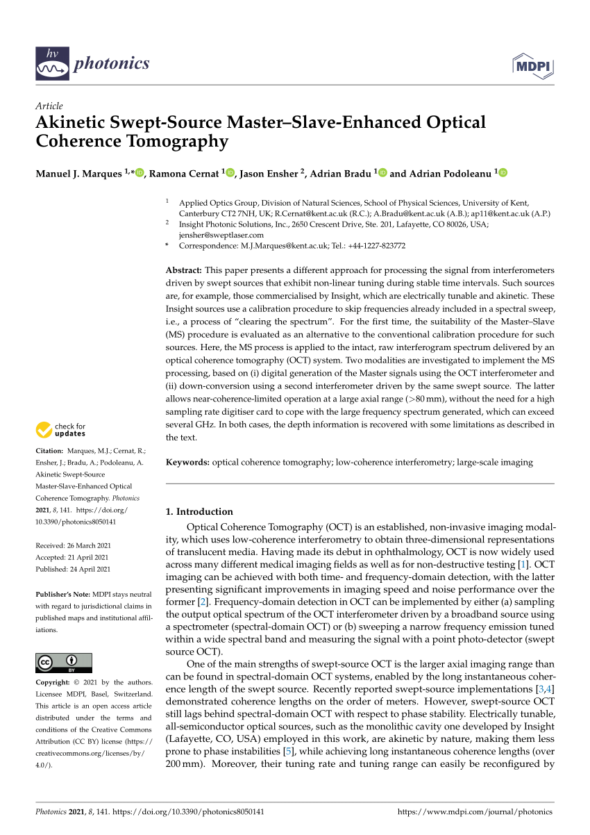 Pdf Akinetic Swept Source Masterslave Enhanced Optical Coherence Tomography 