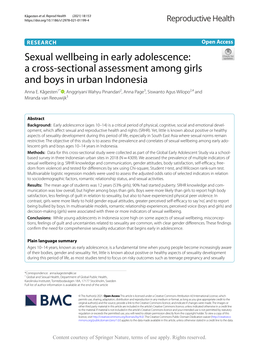 PDF Sexual wellbeing in early adolescence a cross sectional