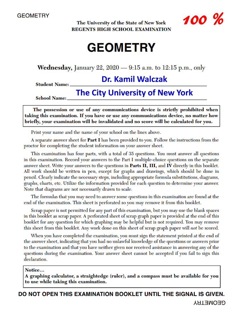 (PDF) Geometry Regents High School Exam (January 22, 2020)