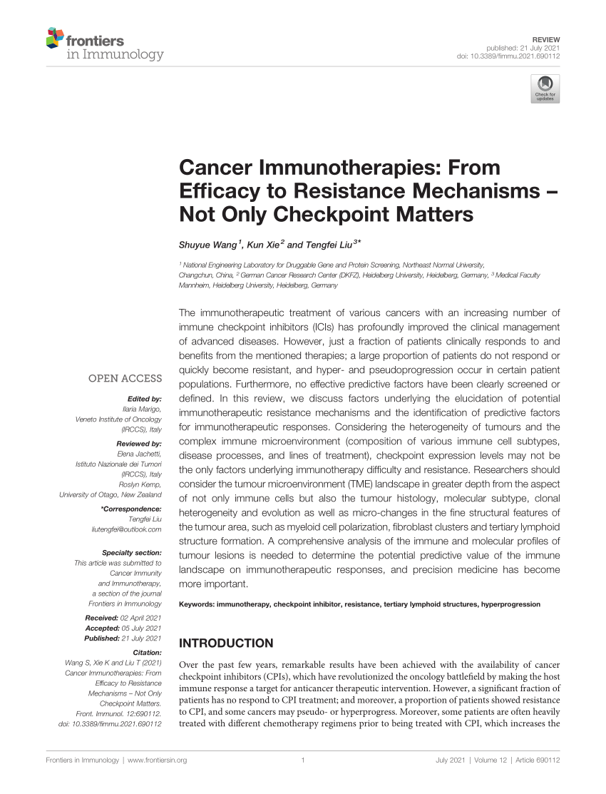 PDF) Cancer Immunotherapies: From Efficacy to Resistance Mechanisms – Not  Only Checkpoint Matters