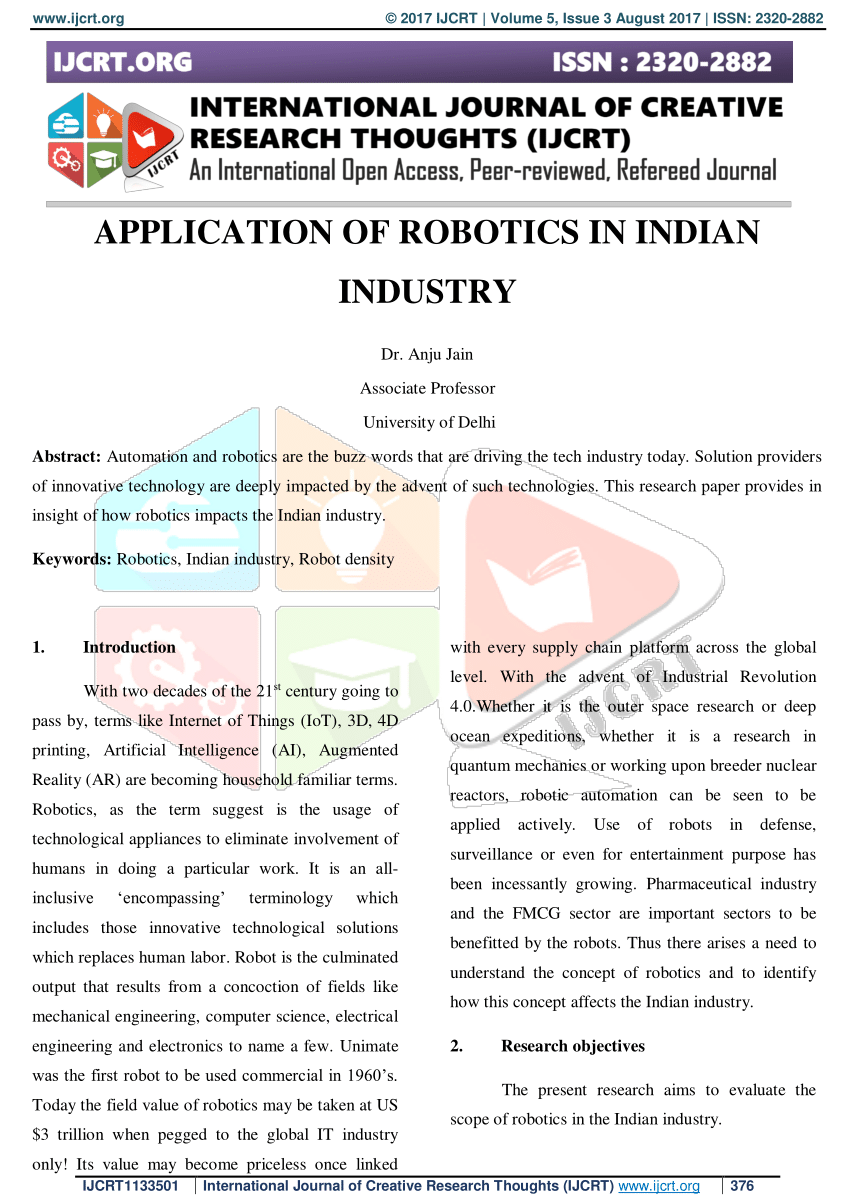 essay on robotics in india